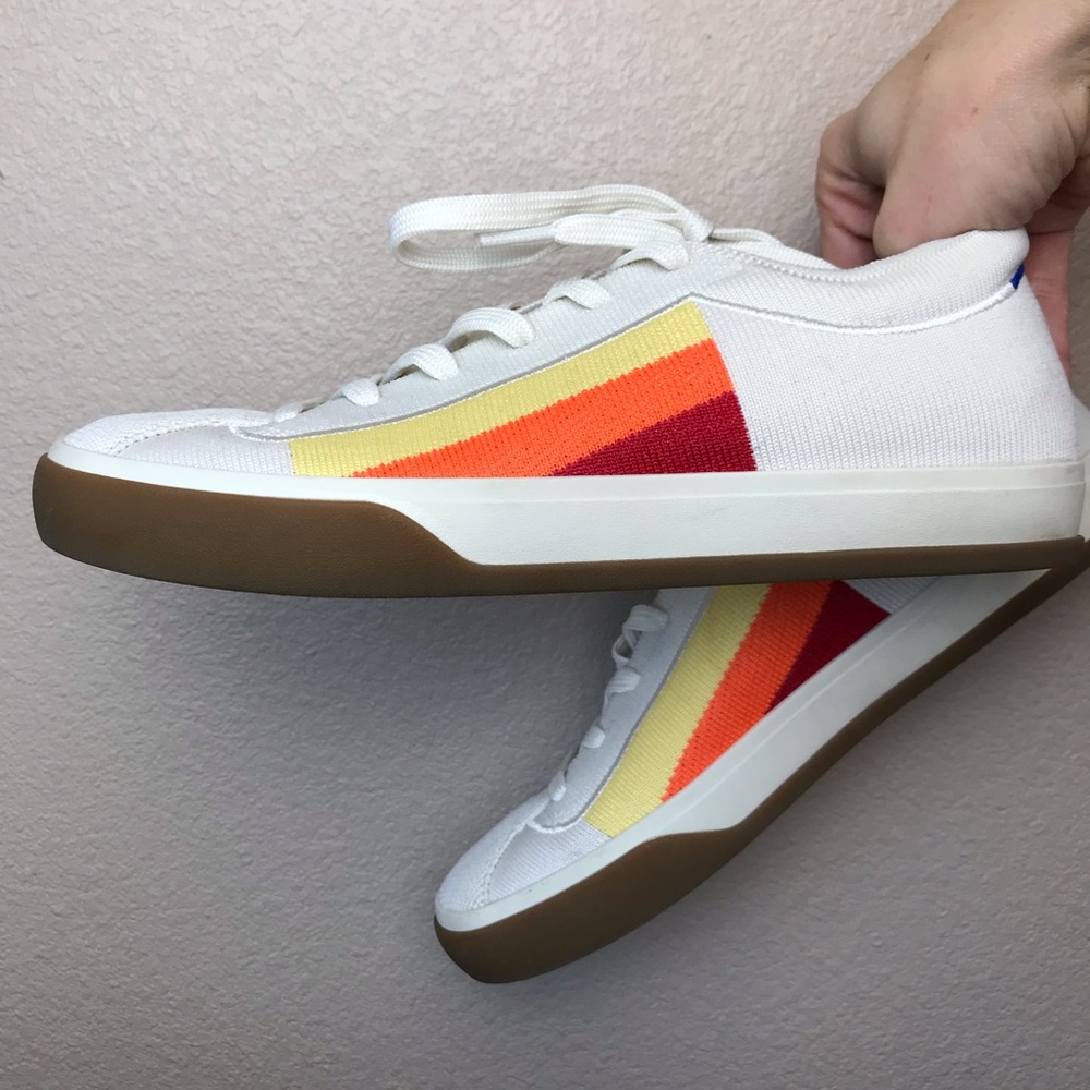 Rothy’s | The Lace Up Yellow Candy Stripe Sneakers Size 8